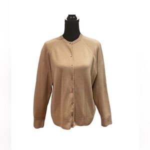 Windsor House England camel tan vintage wool knit button cardigan sweater EU 40